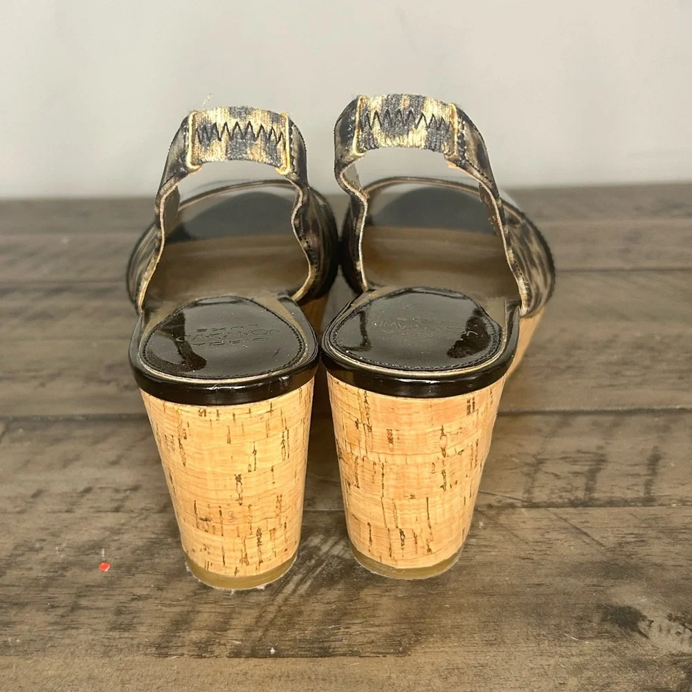 Circa Joan & David Patent and Leopard Slingback Wedge
